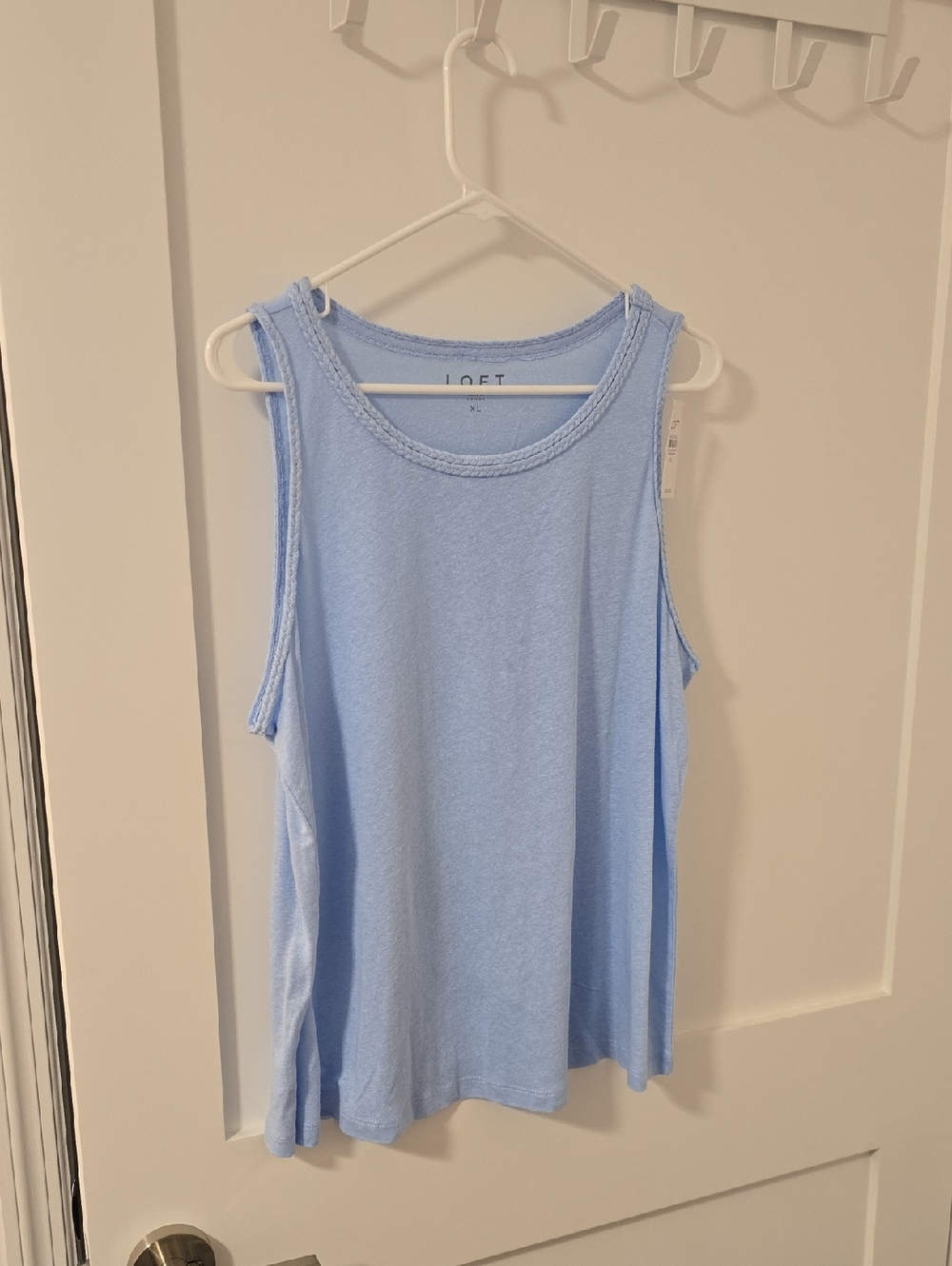 LOFT Pale Blue Braided-Trim Tank Top
